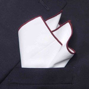 Gascoigne Pocket Square White Burgundy Cotton Blend Men's